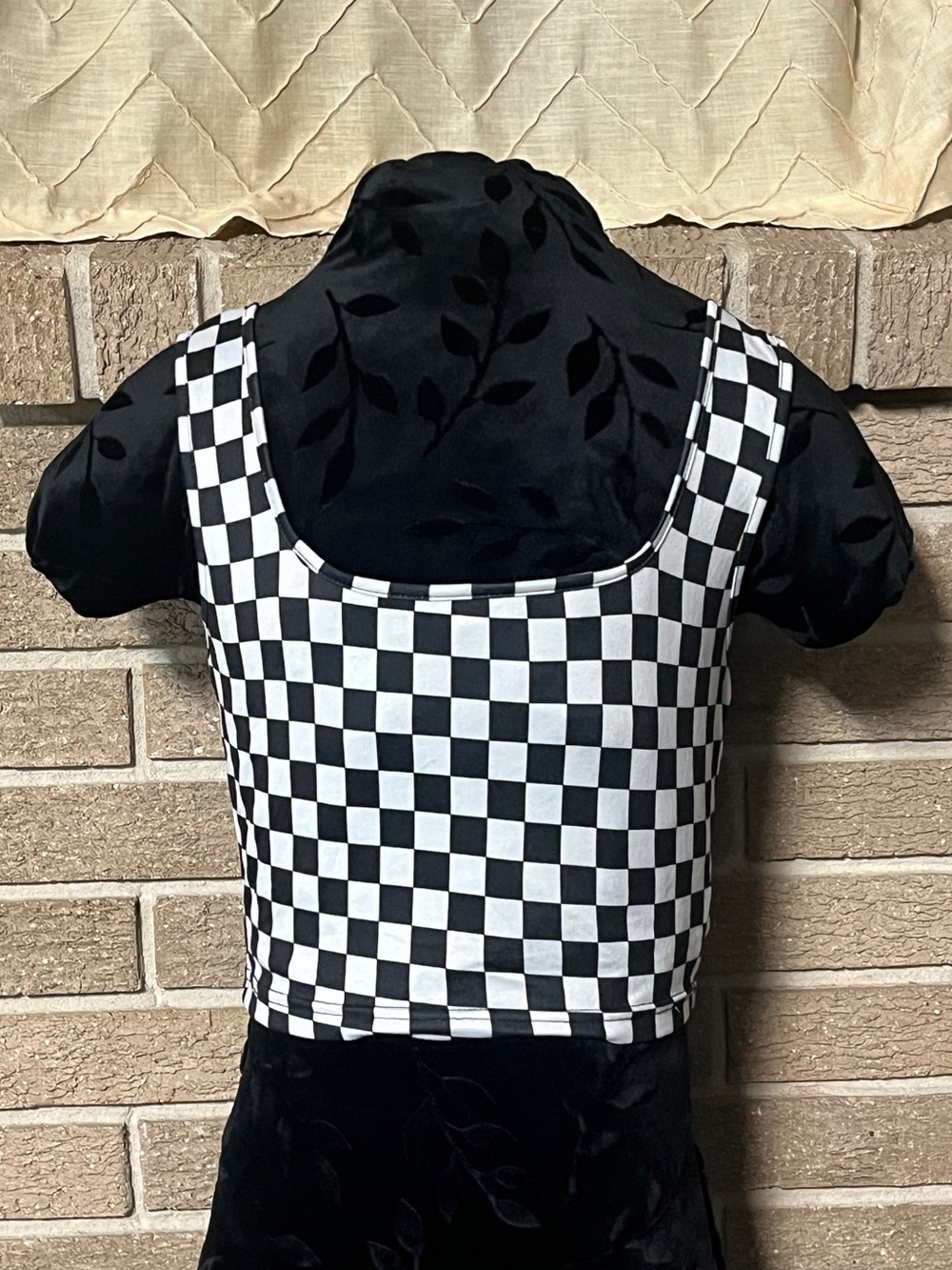 Black and White Checkered Pattern Square Neck Tank Top